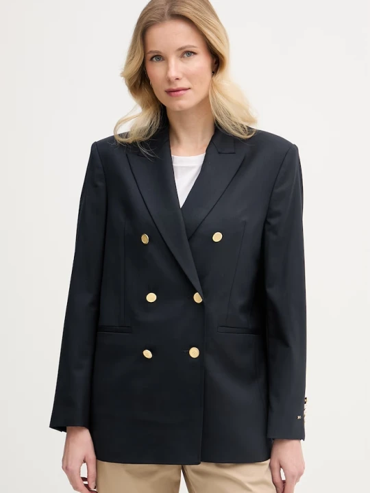 Zdjęcie produktu Tommy Hilfiger marynarka dwurzędowa damska z dodatkiem wełny granatowy