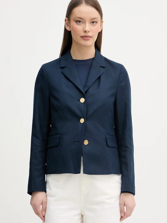 Zdjęcie produktu Tommy Hilfiger marynarka jednorzędowa damska z dodatkiem lnu granatowy