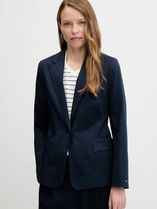 Zdjęcie produktu Tommy Hilfiger marynarka jednorzędowa damska z bawełną granatowy