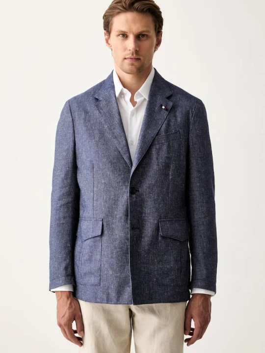Zdjęcie produktu Tommy Hilfiger marynarka jednorzędowa męska z lnem granatowy