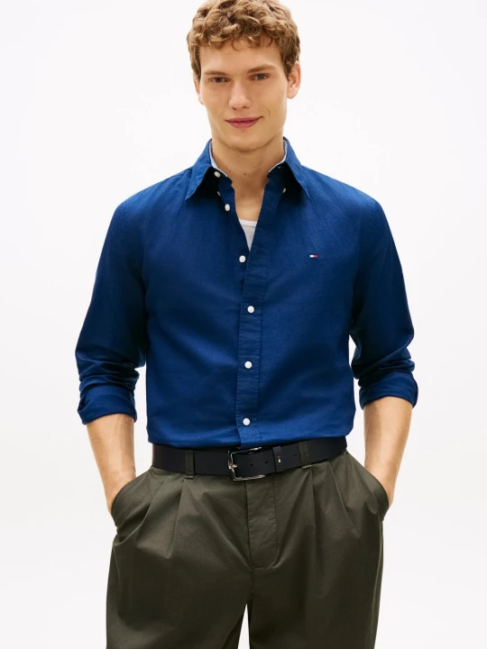 Zdjęcie produktu Tommy Hilfiger koszula casual z lnem Mężczyźni Regular Fit len niebieski