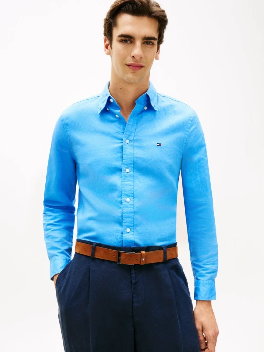 Zdjęcie produktu Tommy Hilfiger koszula casual z lnem Mężczyźni Regular Fit len niebieski