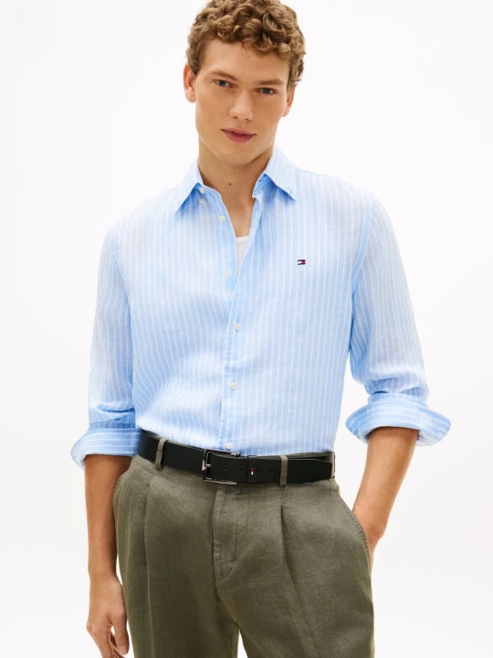Zdjęcie produktu Tommy Hilfiger koszula lniana Mężczyźni Regular Fit len (100%) niebieski