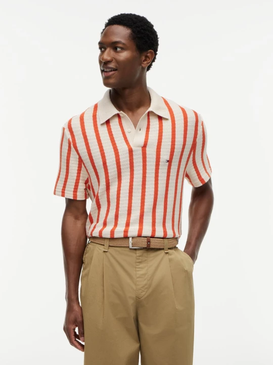 Zdjęcie produktu Tommy Hilfiger koszulka polo z dzianiny Mężczyźni Bawełna (100%) beżowy | pomarańczowy