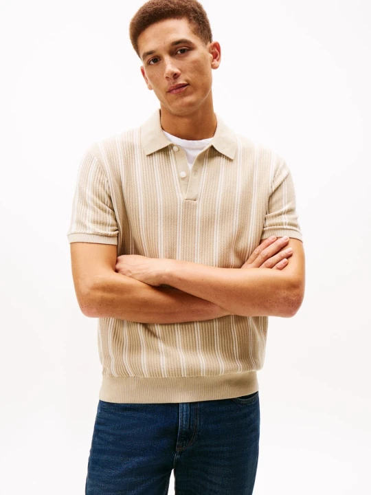 Zdjęcie produktu Tommy Hilfiger koszulka polo z dzianiny Mężczyźni Bawełna beżowy | biały