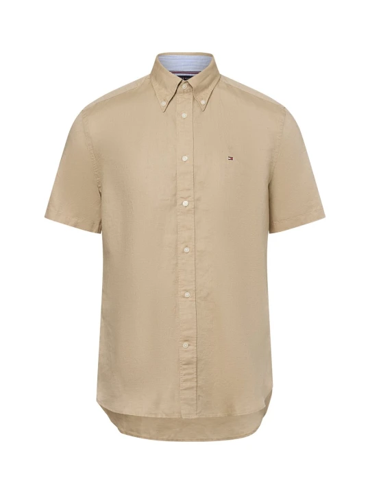Zdjęcie produktu Tommy Hilfiger koszulka z krótkim rękawem z zawartością lnu Mężczyźni Regular Fit Bawełna beżowy