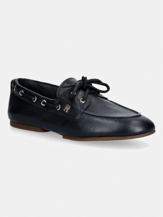 Zdjęcie produktu Tommy Hilfiger mokasyny damskie skórzane TH SLEEK LEATHER BOAT SHOE granatowy
