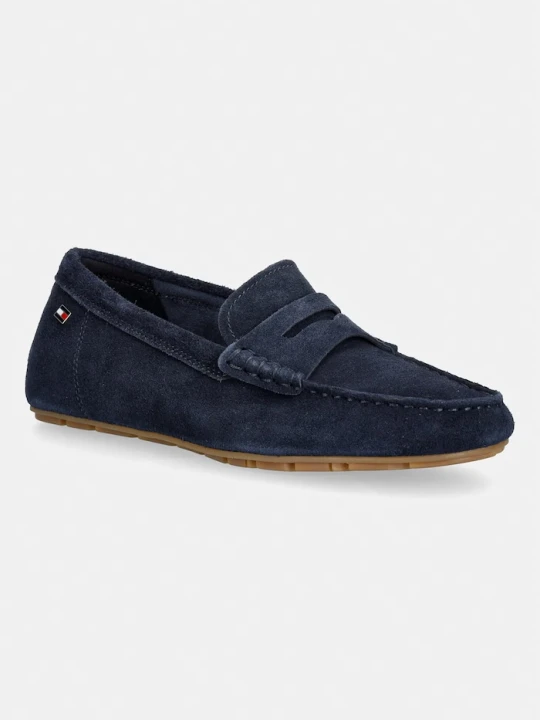 Zdjęcie produktu Tommy Hilfiger mokasyny damskie zamszowe FLAG SOFT SUEDE DRIVER LOAFER granatowy