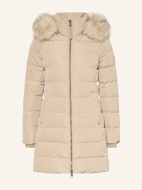 Zdjęcie produktu Tommy Hilfiger Płaszcz Puchowy Tyra Z Odpinanym Sztucznym Futrem beige