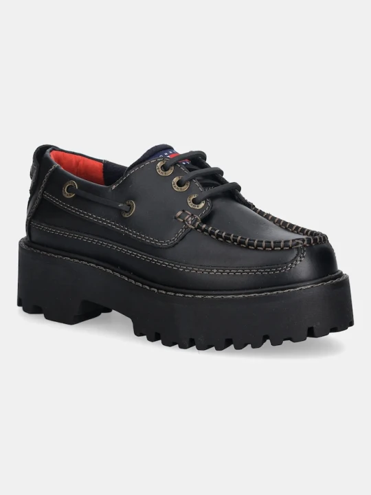 Zdjęcie produktu Tommy Jeans półbuty skórzane ARCHIVE 01 BOAT SHOE LEATHER czarny
