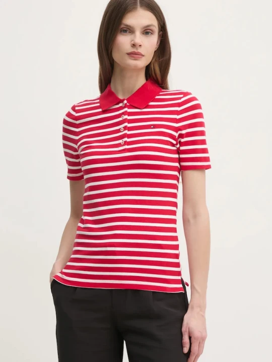 Zdjęcie produktu Tommy Hilfiger polo damskie z bawełną czerwony