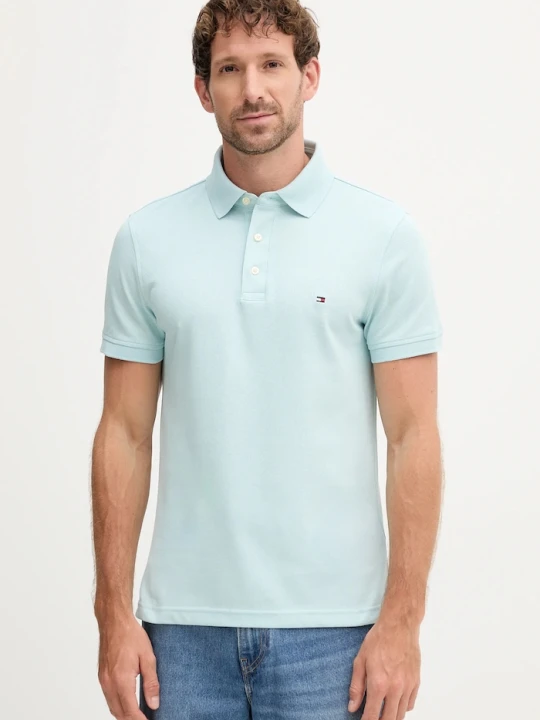 Zdjęcie produktu Tommy Hilfiger polo bawełniane z elastanem turkusowy