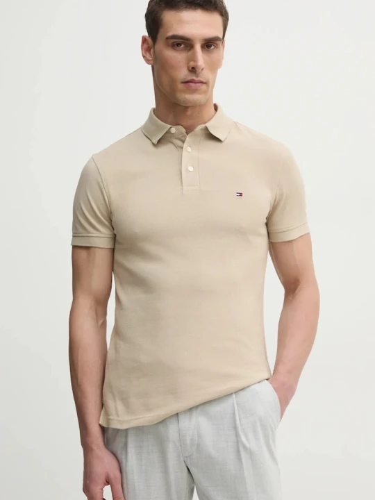 Zdjęcie produktu Tommy Hilfiger polo bawełniane z elastanem beżowy