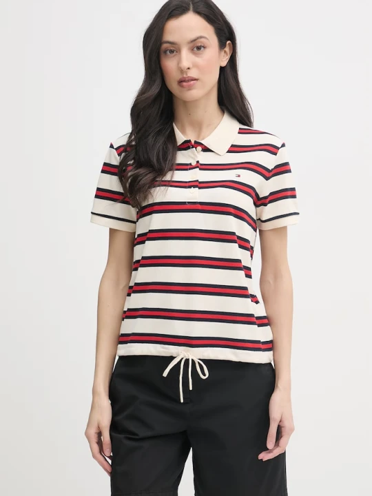Zdjęcie produktu Tommy Hilfiger polo damskie bawełniane z elastanem beżowy