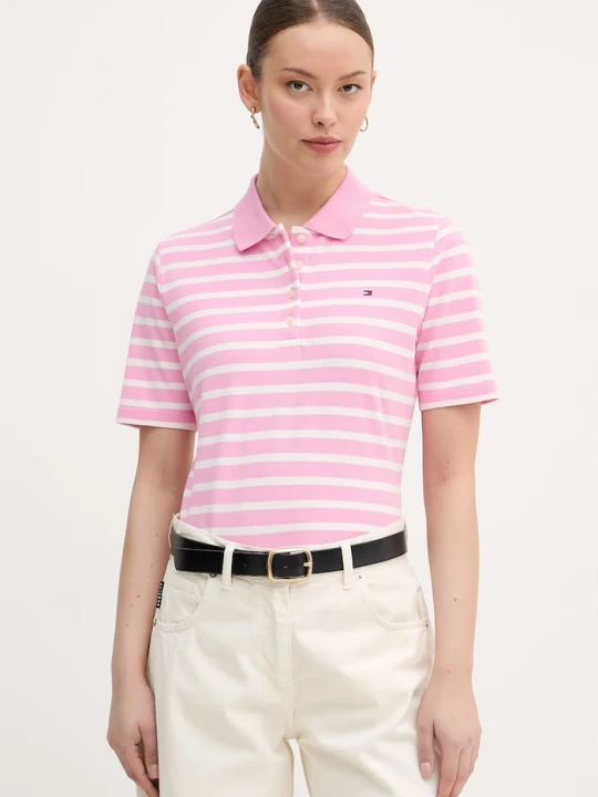 Zdjęcie produktu Tommy Hilfiger polo damskie z bawełną różowy