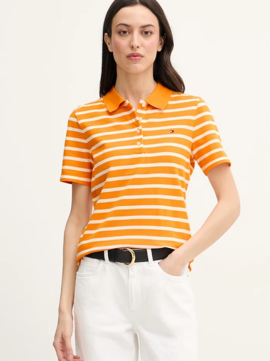 Zdjęcie produktu Tommy Hilfiger polo damskie z bawełną pomarańczowy