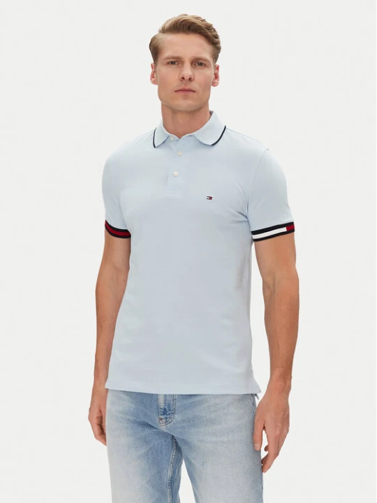 Zdjęcie produktu Tommy Hilfiger Polo Flag Cuff MW0MW38458 Błękitny Slim Fit Niebieski jasny