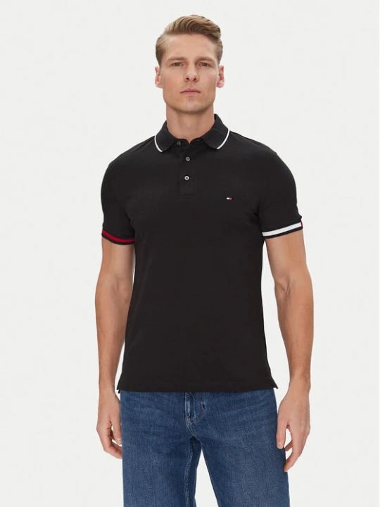 Zdjęcie produktu Tommy Hilfiger Polo Flag Cuff MW0MW38458 Czarny Slim Fit