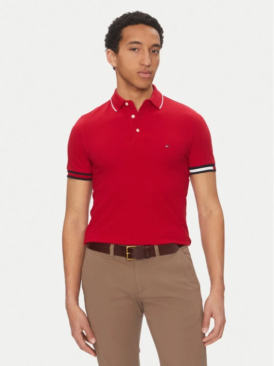 Zdjęcie produktu Tommy Hilfiger Polo Flag Cuff MW0MW38458 Czerwony Slim Fit