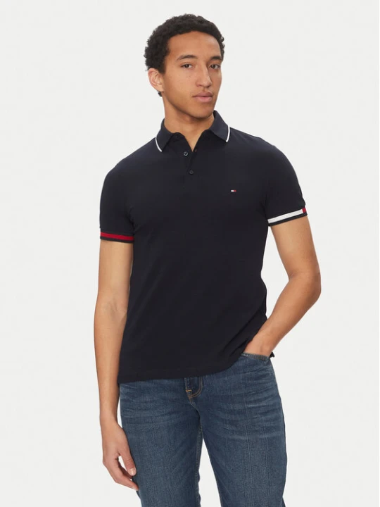 Zdjęcie produktu Tommy Hilfiger Polo Flag Cuff MW0MW38458 Granatowy Slim Fit