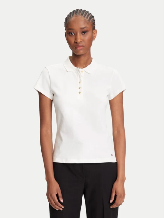 Zdjęcie produktu Tommy Hilfiger Polo Gold Button WW0WW45768 Écru Slim Fit Kremowy