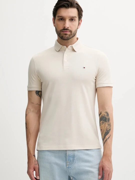Zdjęcie produktu Tommy Hilfiger polo bawełniane z elastanem beżowy