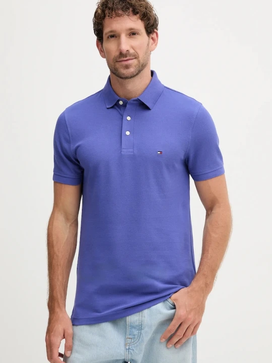 Zdjęcie produktu Tommy Hilfiger polo bawełniane z elastanem fioletowy