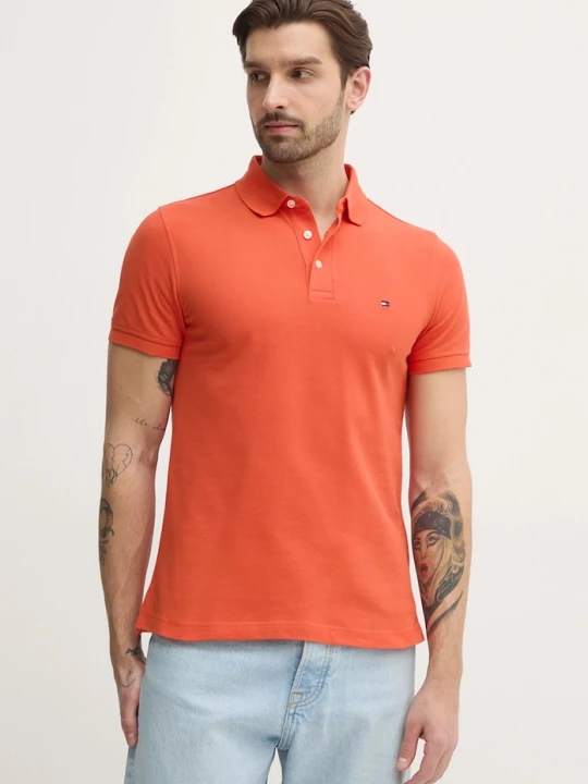 Zdjęcie produktu Tommy Hilfiger polo bawełniane z elastanem pomarańczowy