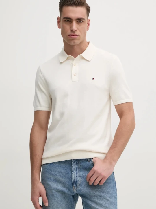 Zdjęcie produktu Tommy Hilfiger polo męskie bawełniane beżowy