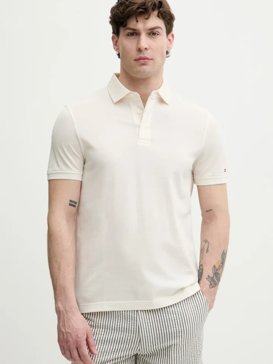 Zdjęcie produktu Tommy Hilfiger polo męskie bawełniane beżowy
