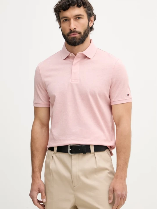 Zdjęcie produktu Tommy Hilfiger polo męskie bawełniane różowy