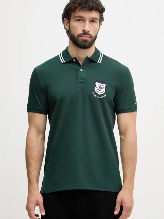 Zdjęcie produktu Tommy Hilfiger polo męskie z bawełną zielony