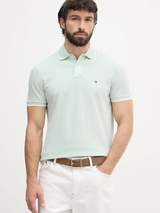 Zdjęcie produktu Tommy Hilfiger polo męskie z dodatkiem lnu turkusowy