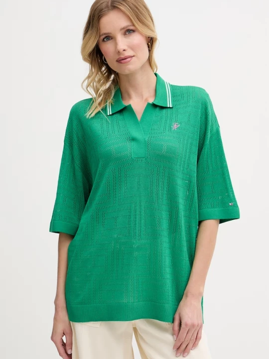 Zdjęcie produktu Tommy Hilfiger polo damskie z lyocellem SUMMER zielony