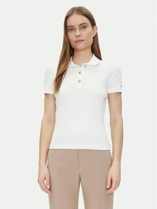 Zdjęcie produktu Tommy Hilfiger Polo Slim Gold Button Polo Ss WW0WW45436 Biały Regular Fit