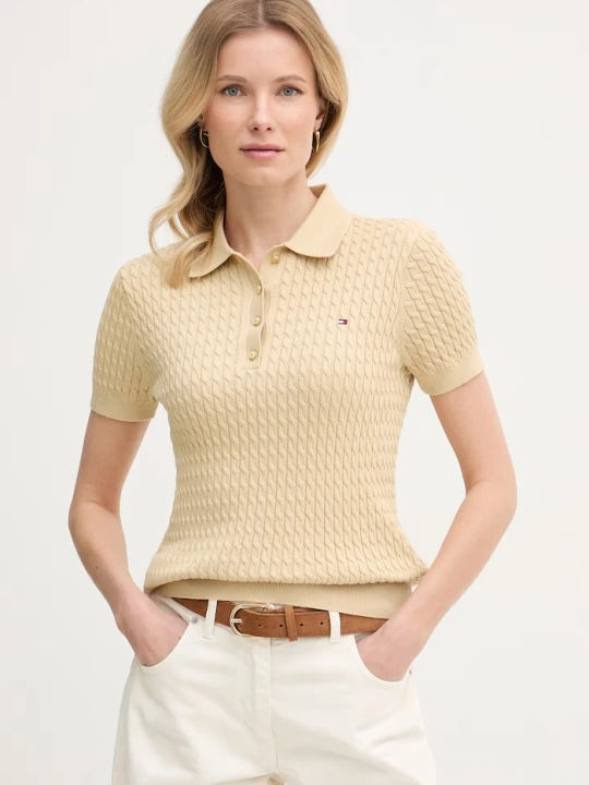 Zdjęcie produktu Tommy Hilfiger polo swetrowe damskie bawełniane beżowy