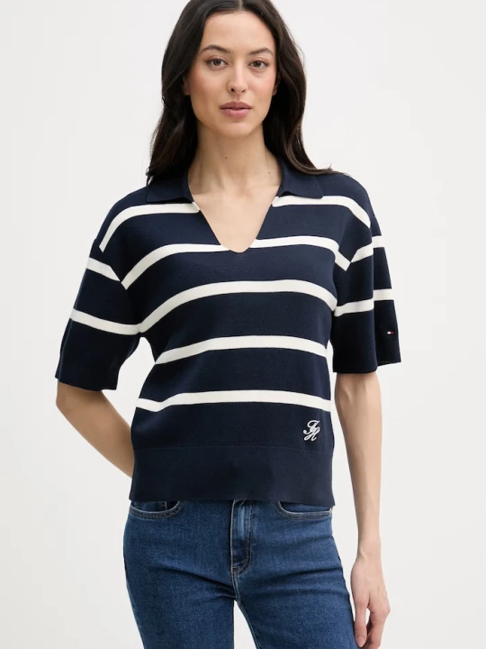 Zdjęcie produktu Tommy Hilfiger polo swetrowe damskie bawełniane granatowy