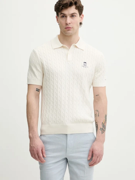 Zdjęcie produktu Tommy Hilfiger polo swetrowe męskie bawełniane beżowy