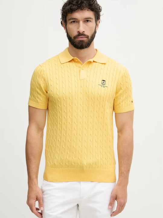 Zdjęcie produktu Tommy Hilfiger polo swetrowe męskie bawełniane żółty