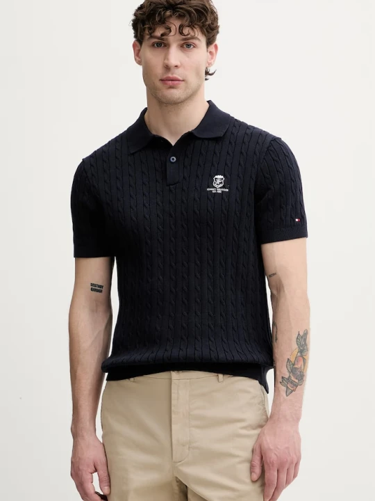 Zdjęcie produktu Tommy Hilfiger polo swetrowe męskie bawełniane granatowy