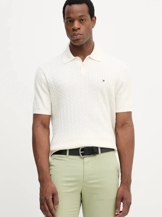 Zdjęcie produktu Tommy Hilfiger polo swetrowe męskie bawełniane beżowy