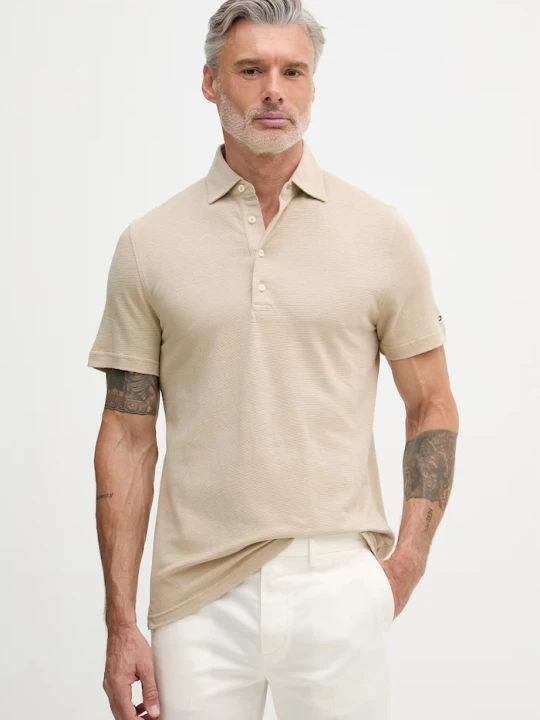 Zdjęcie produktu Tommy Hilfiger polo swetrowe męskie z lnem NEW YORK beżowy