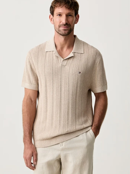 Zdjęcie produktu Tommy Hilfiger polo swetrowe męskie z lyocellem beżowy