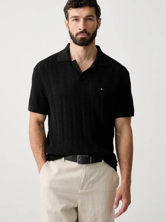 Zdjęcie produktu Tommy Hilfiger polo swetrowe męskie z lyocellem czarny