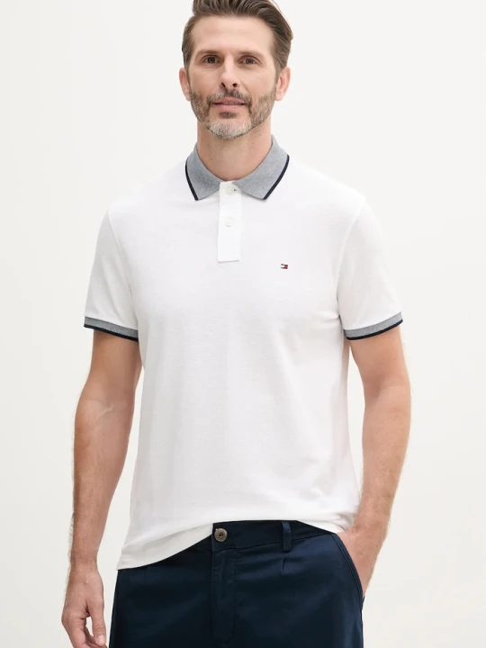 Zdjęcie produktu Tommy Hilfiger polo męskie z dodatkiem lnu biały