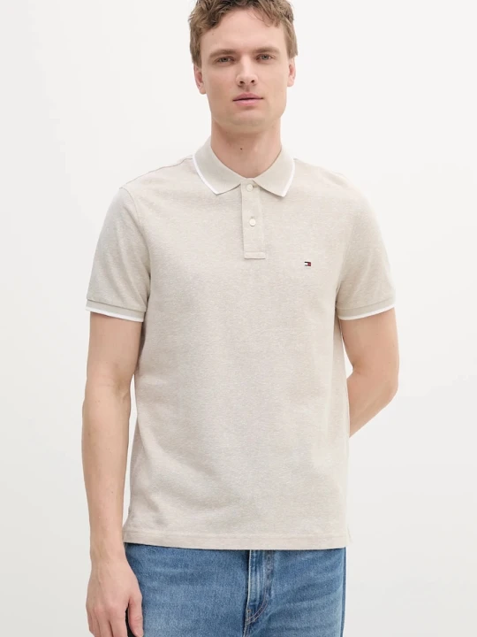 Zdjęcie produktu Tommy Hilfiger polo męskie z dodatkiem lnu beżowy