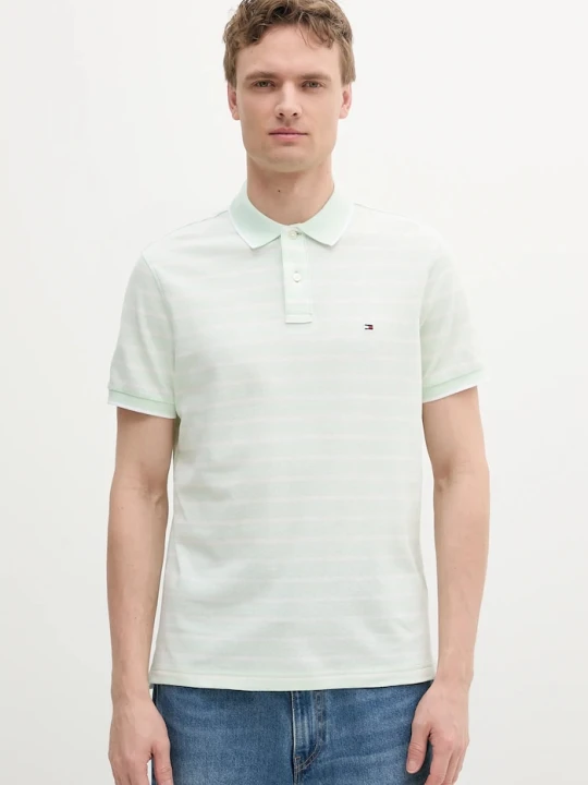 Zdjęcie produktu Tommy Hilfiger polo męskie z dodatkiem lnu zielony