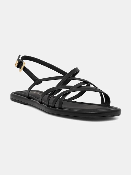 Zdjęcie produktu Tommy Hilfiger sandały damskie skórzane FLAT STRAPPY SANDAL LTH czarny