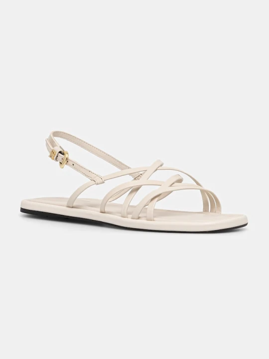 Zdjęcie produktu Tommy Hilfiger sandały damskie skórzane FLAT STRAPPY SANDAL LTH beżowy