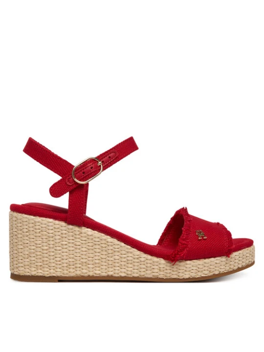 Zdjęcie produktu Tommy Hilfiger Sandały Mid Woven Wedge Espad Fringe FW0FW09470 Czerwony